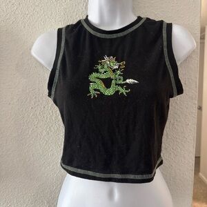 SHEIN Black Crop Top with Green Dragon Design